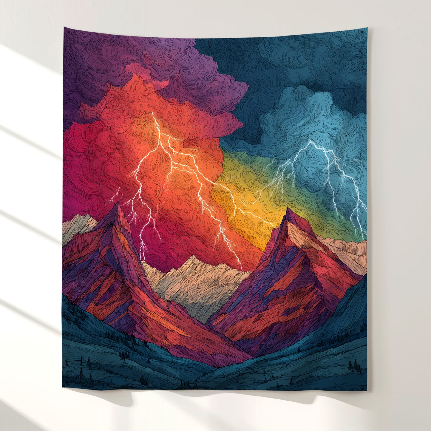 Mountain Lightning Storm Wall Tapestry