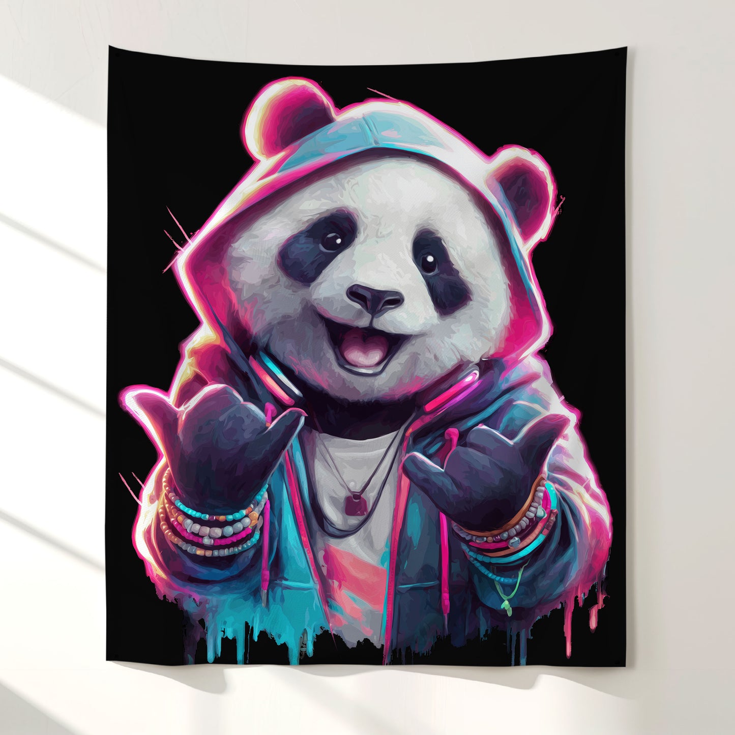 Street Glow Panda Wall Tapestry