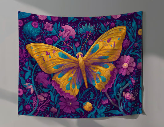 Floral Moth Wall Tapestry