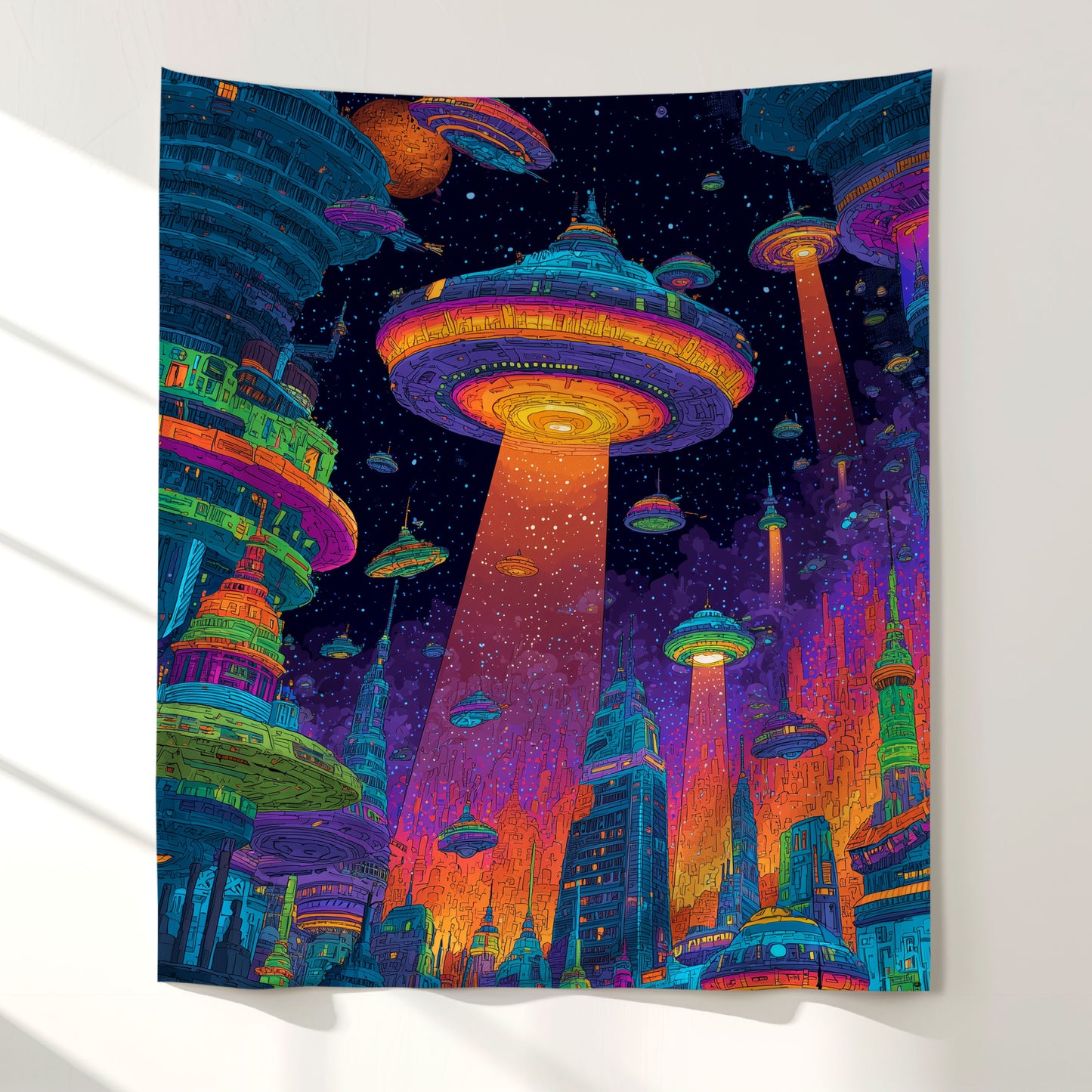 Floating Alien City Wall Tapestry