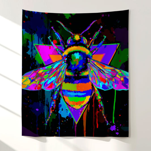 Geometric Colorful Bee Wall Tapestry