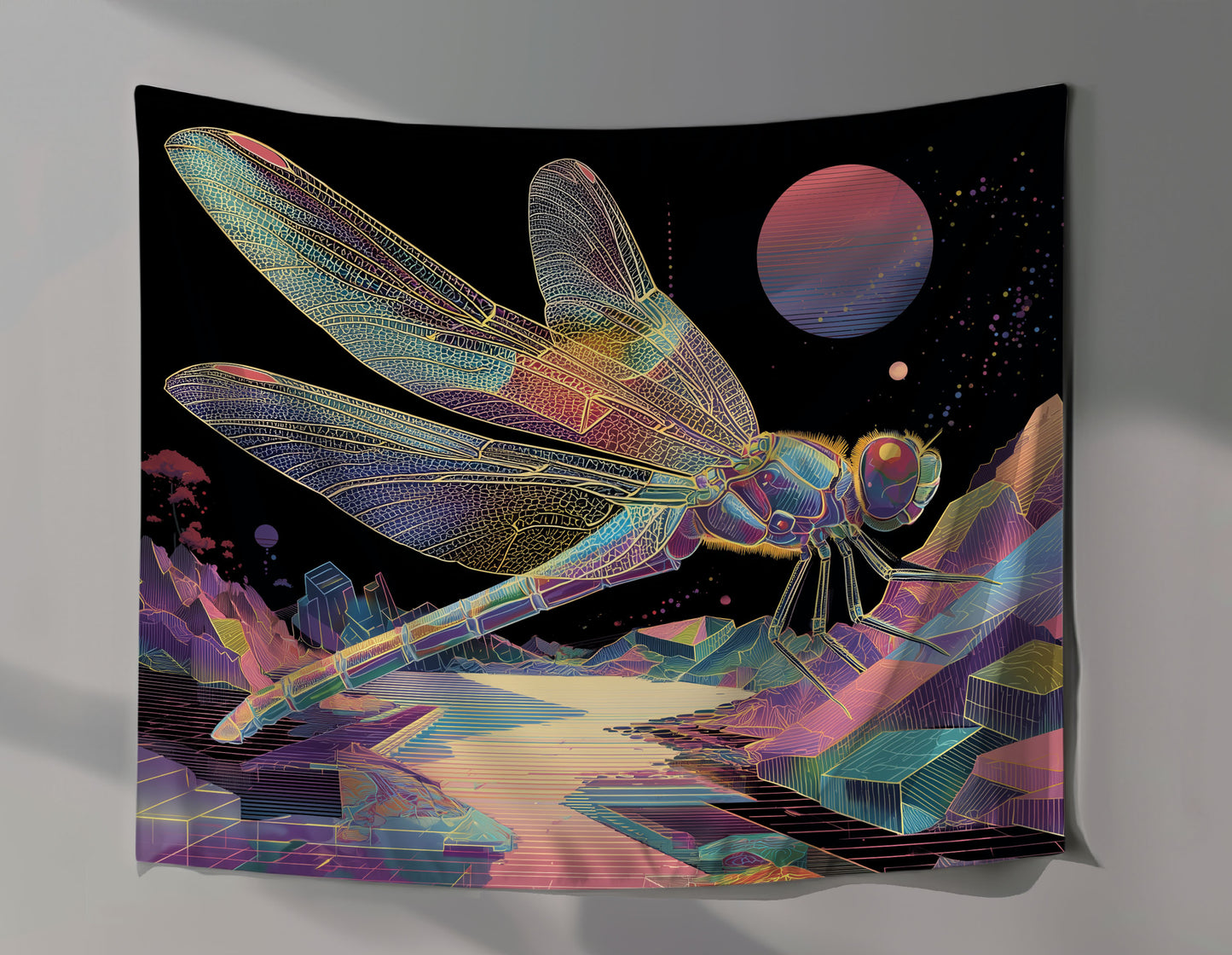 Holographic Dragonfly Wall Tapestry