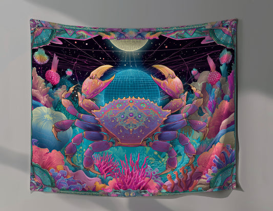 Psychedelic Dancing Crab Wall Tapestry