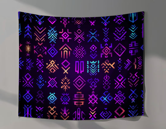 Tribal Cyber-Glyph Wall Tapestry