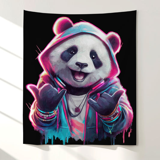 Street Glow Panda Wall Tapestry