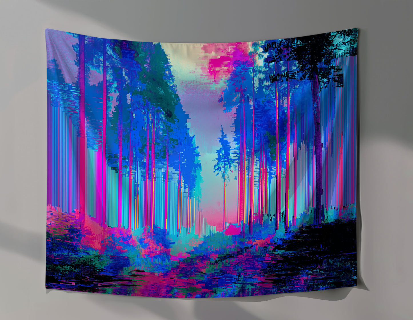 VHS Glitch Forest Wall Tapestry