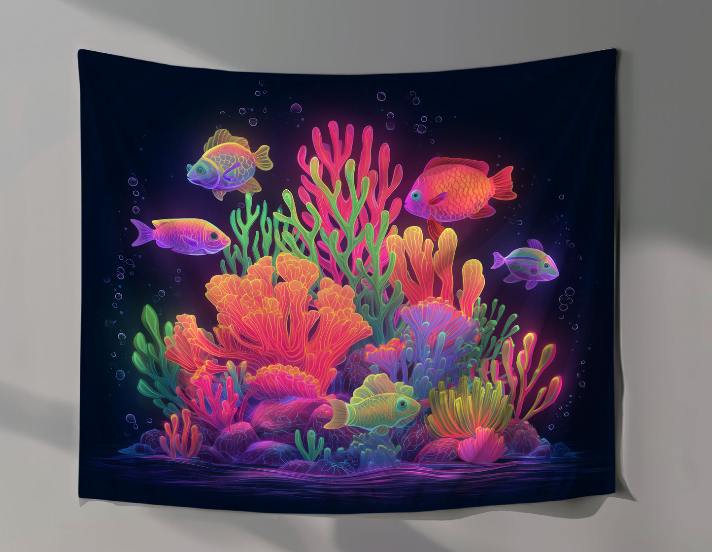 Glowing Underwater Reef Wall Tapestry