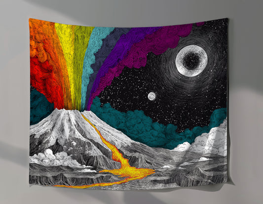 Pencil Sketch Volcano Wall Tapestry